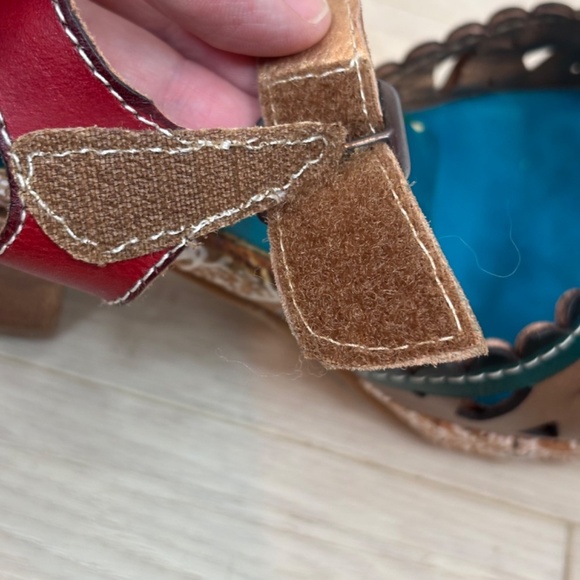 L'Artiste Acela Leather Open Toe Sandal 38 Cut Out Heels Boho Artsy Festival 90s - Picture 11 of 11